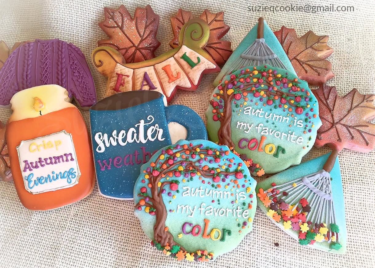 Fall cookies with leaves, a sweater and a candle jar
